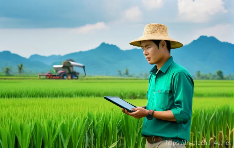 농업기술 프로젝트 관리 사례 - **Prompt 1: A Vision of Modern Thai Agriculture - Farmer and Integrated Tech**
A vibrant, medium...