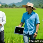 Home 21 농업기술자 이직 준비 가이드 - A modern agricultural training workshop scene set in rural Thailand, featuring a diverse group of ad...
