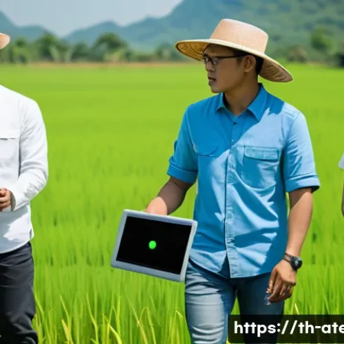Home 31 농업기술자 이직 준비 가이드 - A modern agricultural training workshop scene set in rural Thailand, featuring a diverse group of ad...