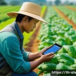 Home 20 농업기술 분야 학회 및 세미나 소개 - A modern Thai farmer using an advanced smart sensor system in a lush green vegetable field under bri...
