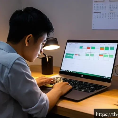 Home 28 농업기술 전문가 자격증 취득 방법 - A focused young Thai adult studying modern agricultural technology at home in the evening, sitting a...